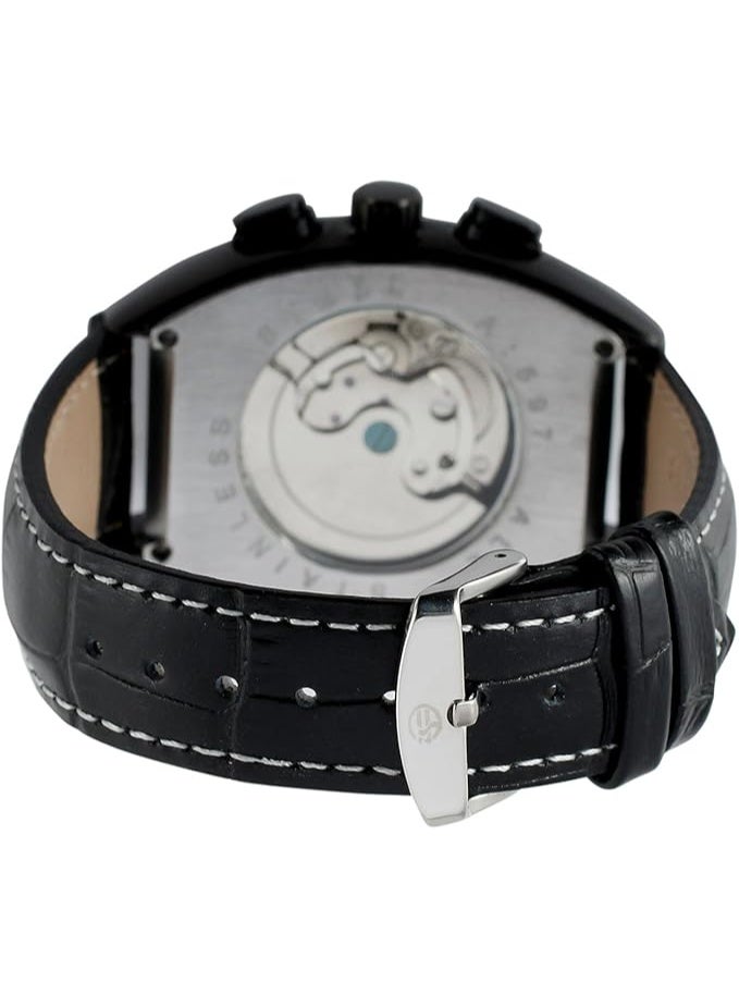 FORSINING Men's Automatic Self-Winding Rectangle Watch Calendar Genuine Leather Strap Tourbillon Watch - Image 4